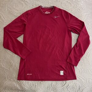 Nike Pro Combat Dri-FIT Long Sleeve Fitted Training Shirt Maroon Mens Medium